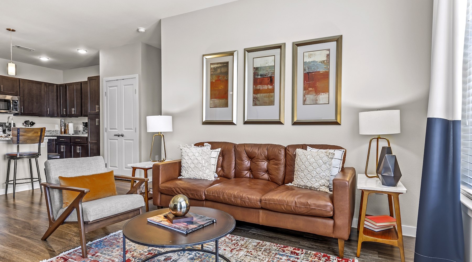 living room with couch coffee table and lamps